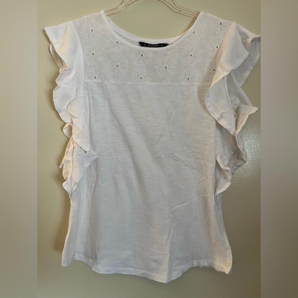 White Eyelet Ruffle Sleeve Tank Top - Womens